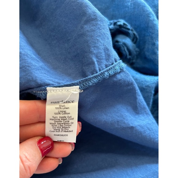 Sundance Linen Tunic Dress Size X-Small Blue Balloon Half Sleeve Pockets Lined - Picture 5 of 10